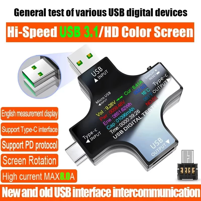 USB Tester Type-C PD Digital Capacity Meter — Voltage, Current & Power Measurement