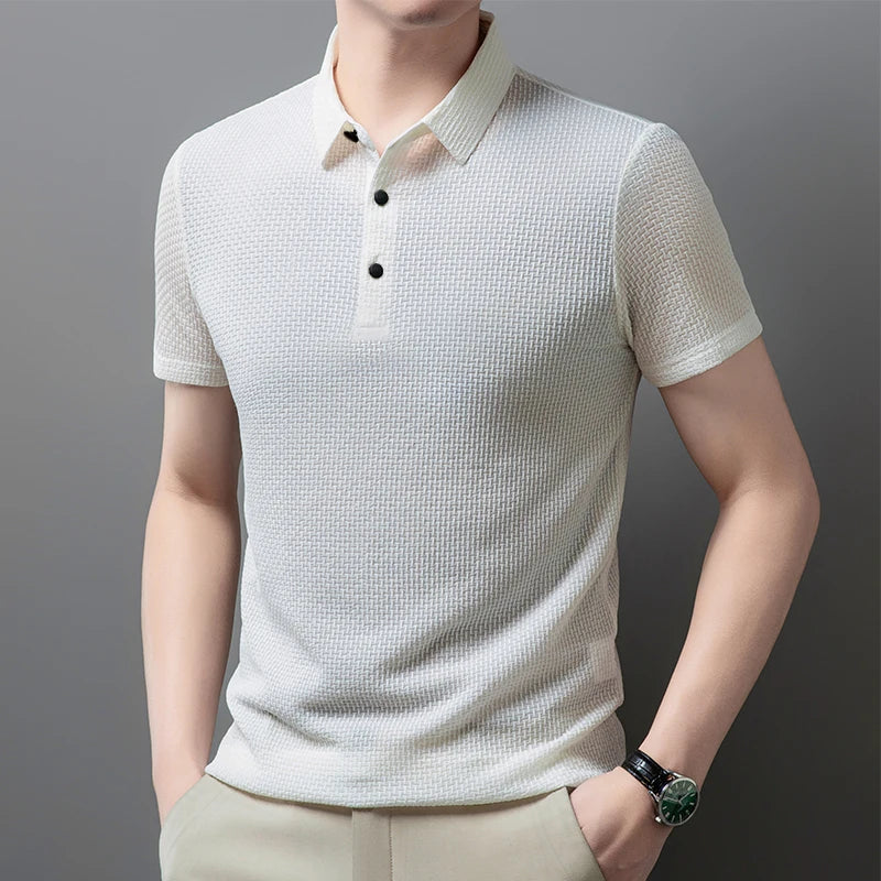 Men's Bone Flower Print Polo Shirt — Graphic Short Sleeve Casual Polo