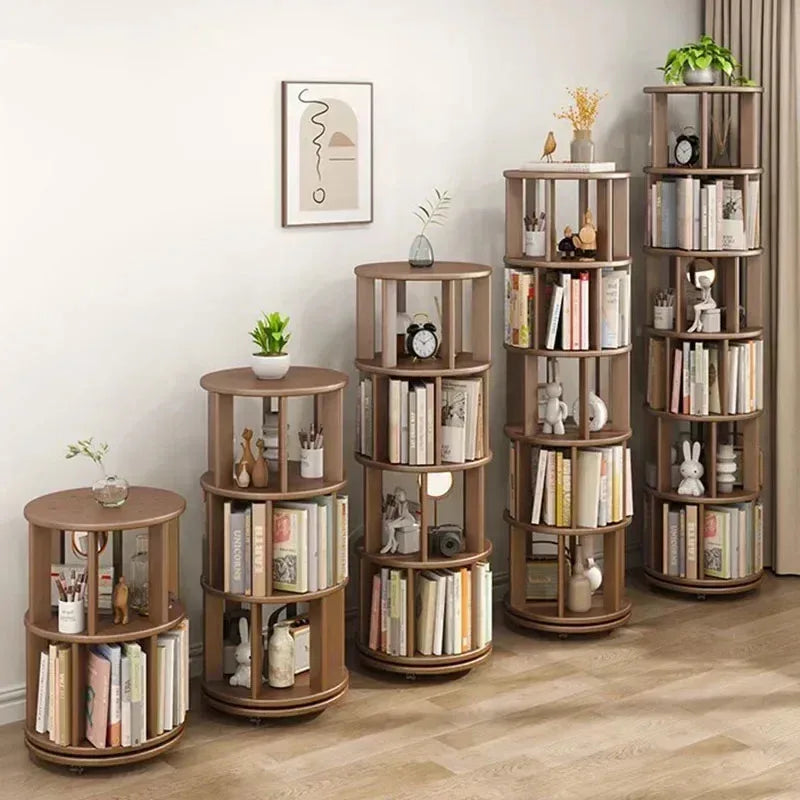 Vintage Rotating Bookcase – Compact Wooden Miniature House Display Shelf