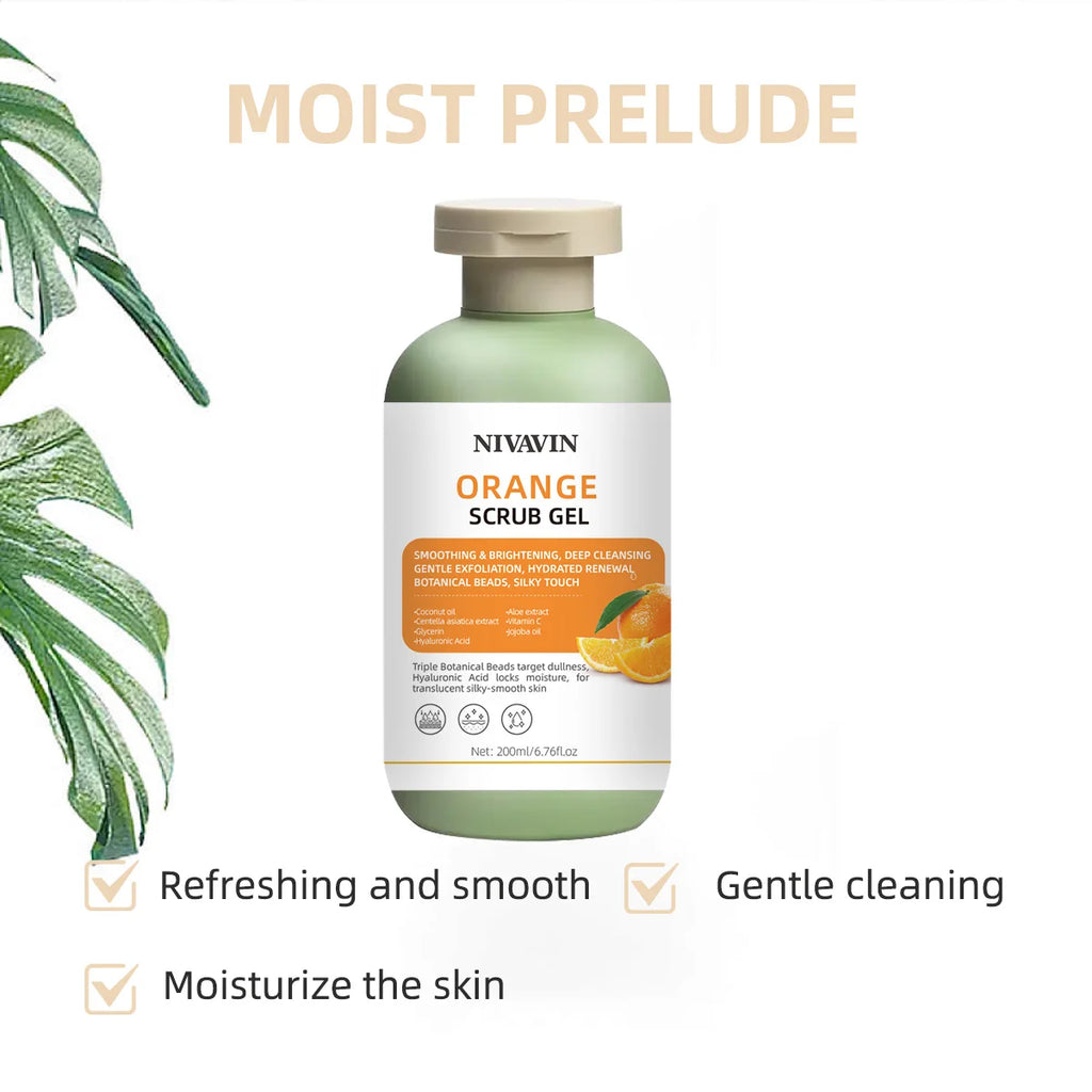 NIVAVIN Orange Body Scrub Gel – Exfoliating, Moisturizing & Brightening for All Skin Types, 200ml