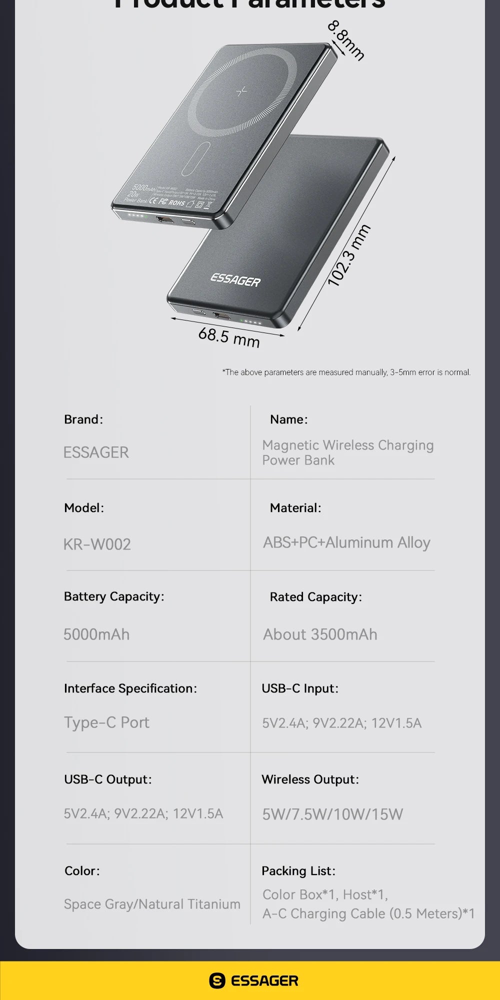Essager Slim Wireless Power Bank — Magnetic MagSafe Compatible Portable Charger