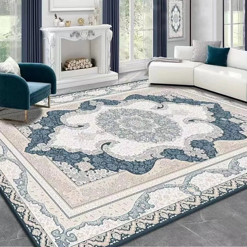 French Retro Persian Carpet – Crystal Velvet Non-Slip Large Area Rug for Living Room & Bedroom