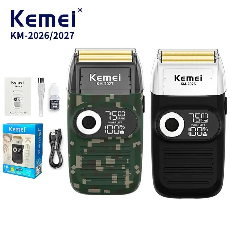 Kemei KM-2026 / KM-2027 Foil Electric Shaver – Dual-Layer Blade, 120-Min Runtime, USB Rechargeable