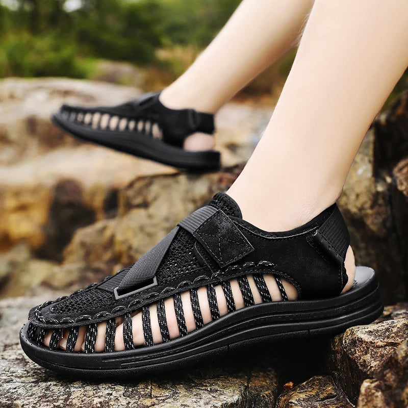Men's Handmade Woven Beach Sandals – Breathable Casual Flat Sandals
