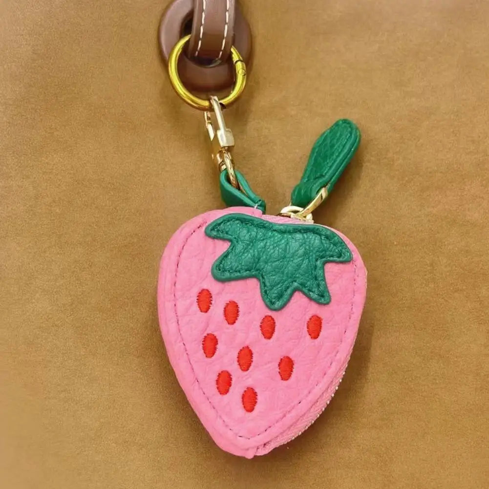 Cute Fruit Shape Leather Coin Purse – Mini Zipper Earphone Bag, Keychain Pendant Wallet for Women & Girls