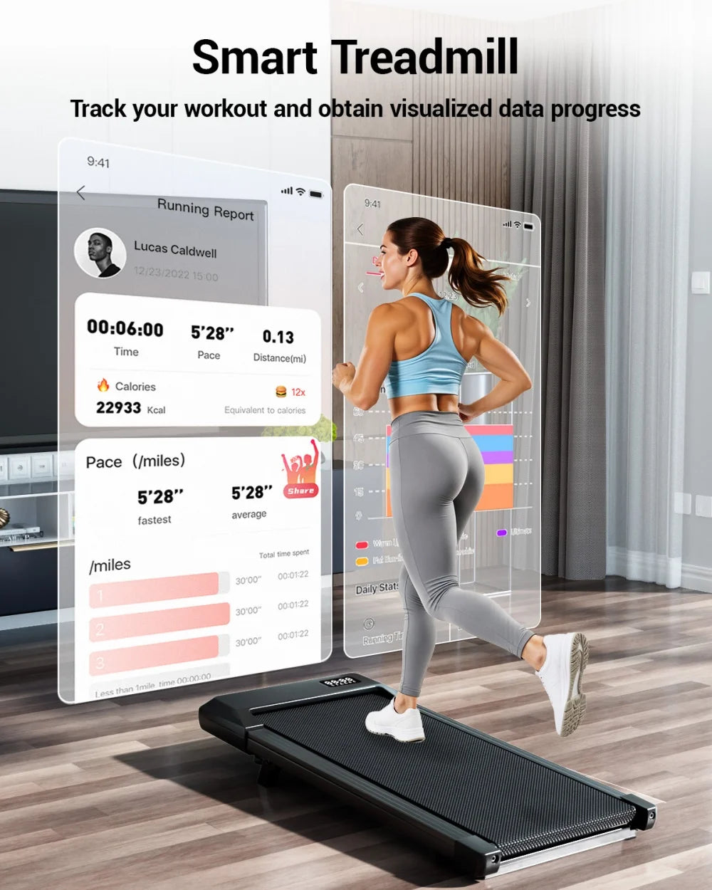 Under Desk Treadmill Walking Pad — 2.5HP, 300 lb Capacity, Bluetooth App, LED Display