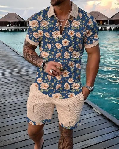 Men's 3D Printed Summer Tracksuit Set – Short Sleeve Polo Shirt & Shorts