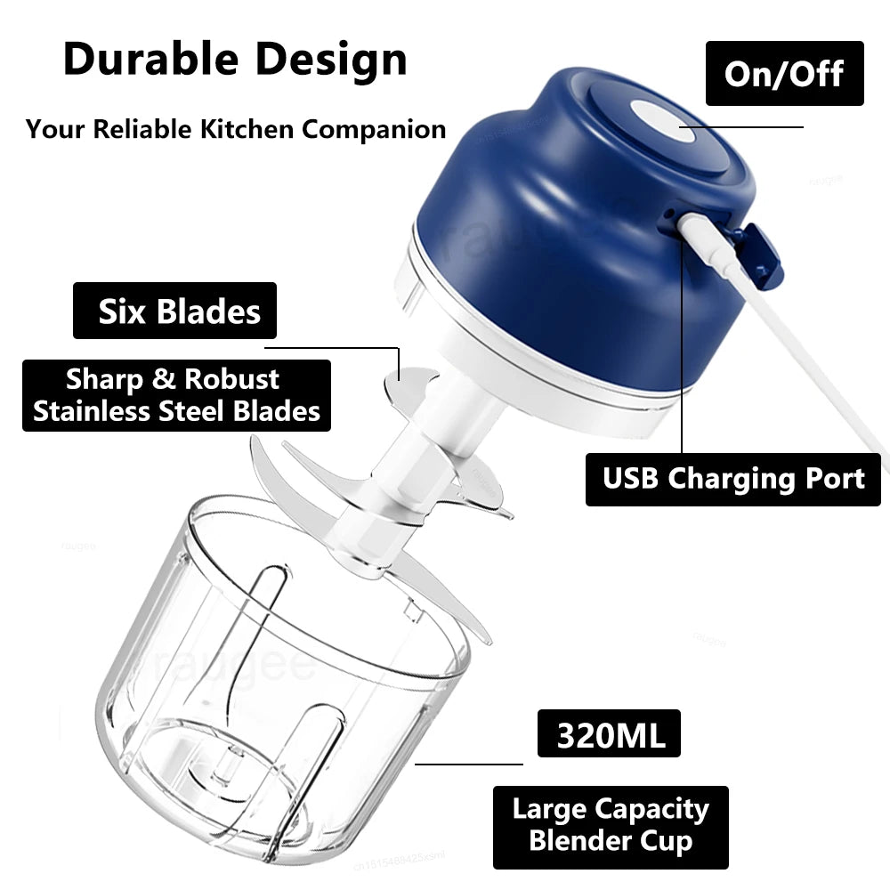 Electric Garlic Chopper 320ML — USB Rechargeable Mini Food Chopper & Meat Grinder