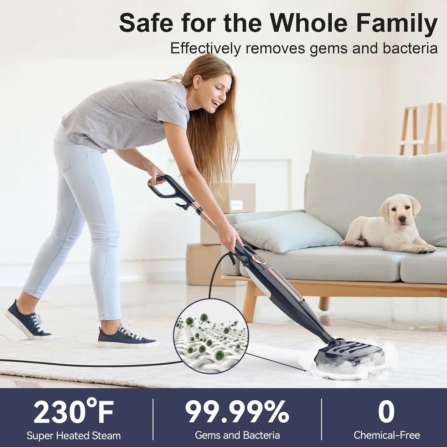 Devoac VM6 Steam Mop Cleaner — 10-in-1, 1300W, Rotating Spin Pad, 3 Steam Modes