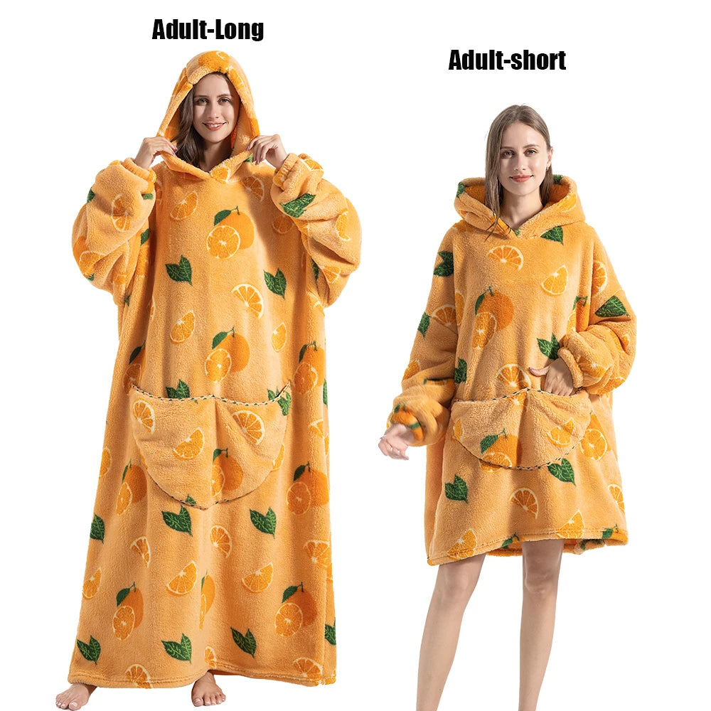 Oversized Wearable Blanket Hoodie – Plush Fleece with Sleeves, Hood & Pocket, 40 Designs