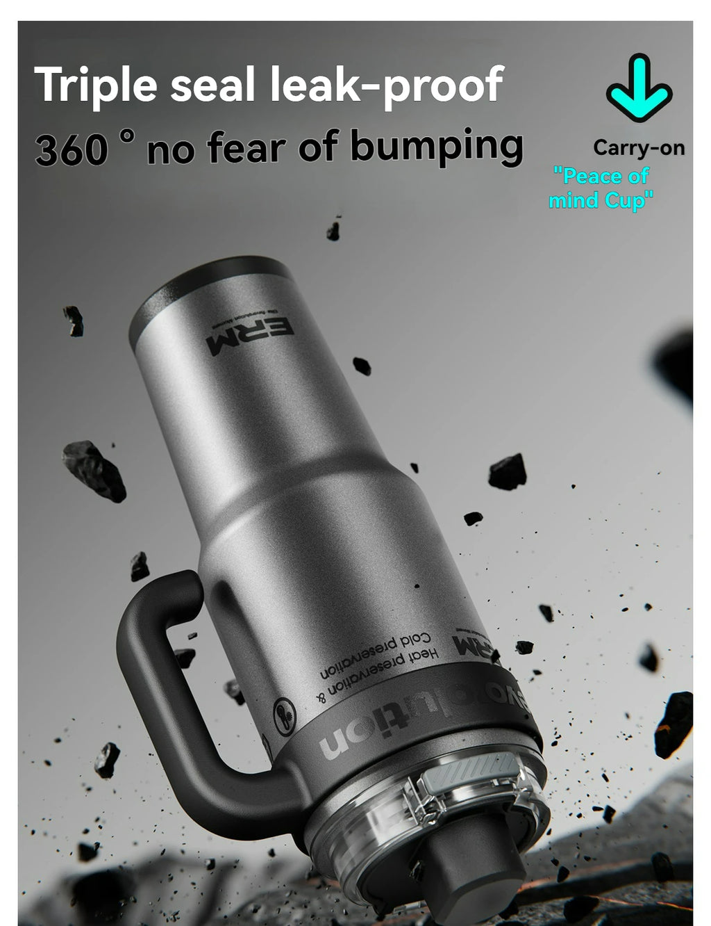 1200ml Insulated Tumbler with Straw & Handle