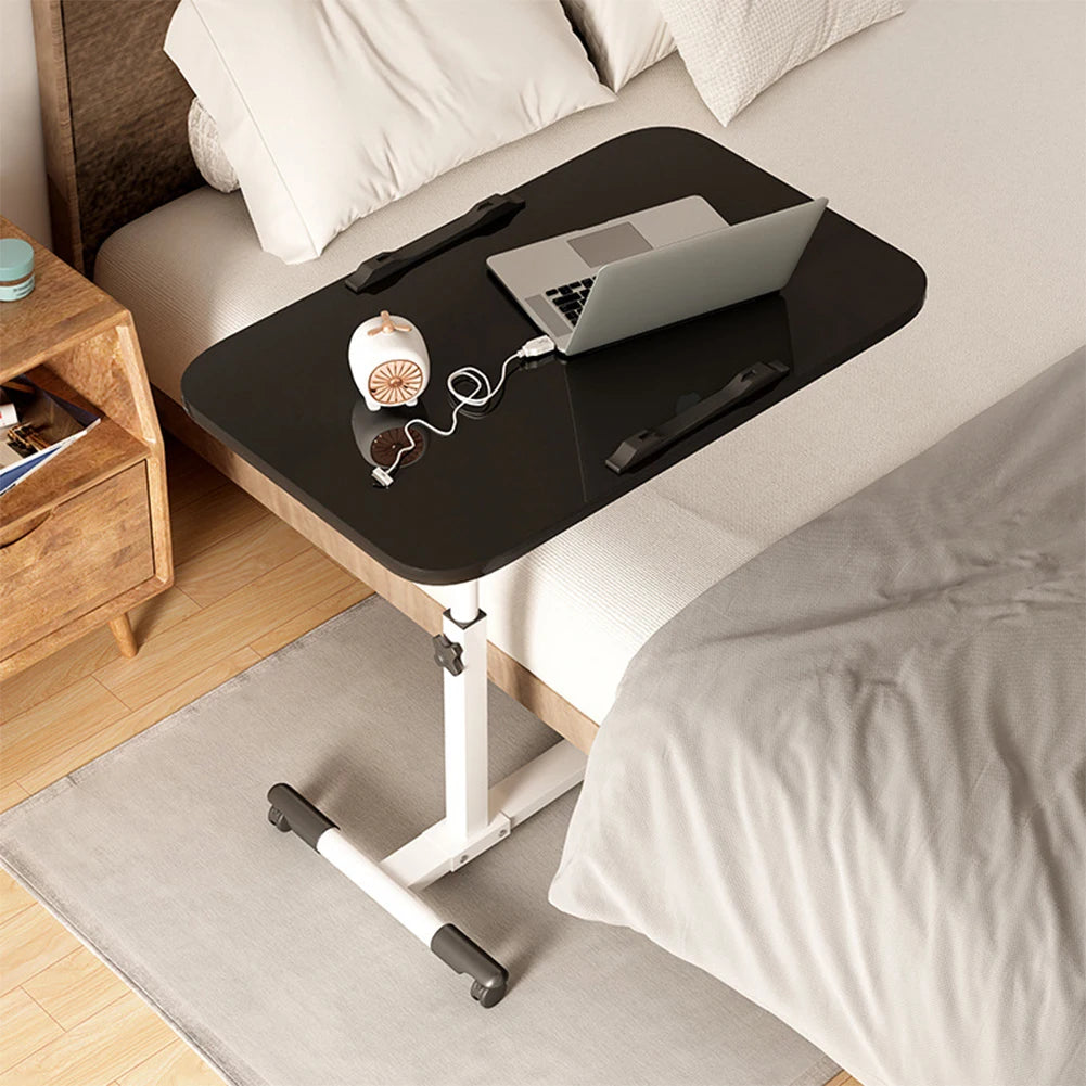 Overbed Table with Adjustable Height & Tilting Desktop — Rolling Hospital Bedside Laptop Desk on Wheels