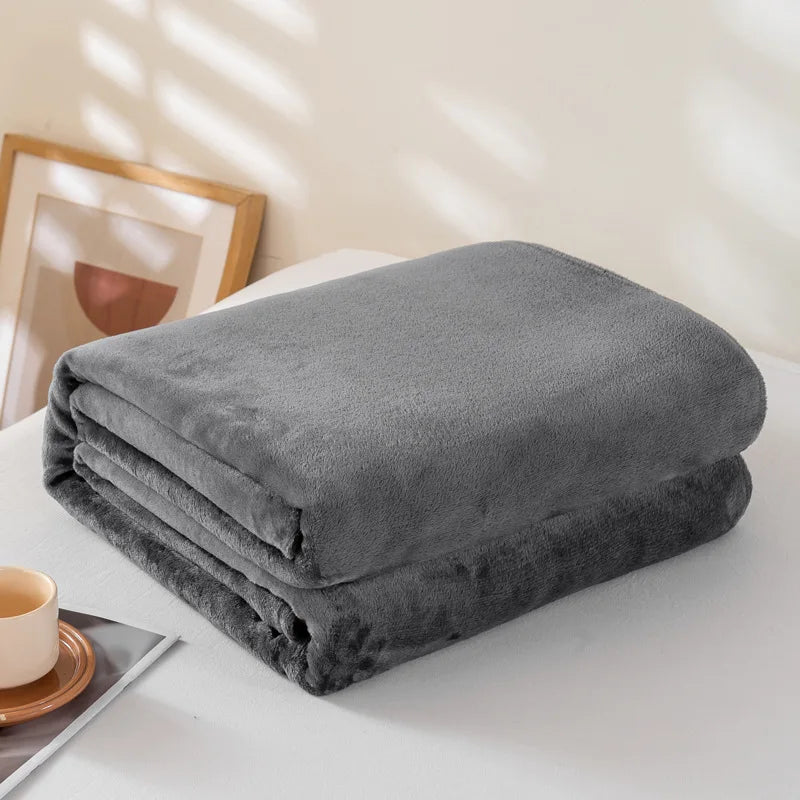Coral Fleece Flannel Blanket – Solid Blue & Pink Soft Warm Bedspread & Sofa Cover