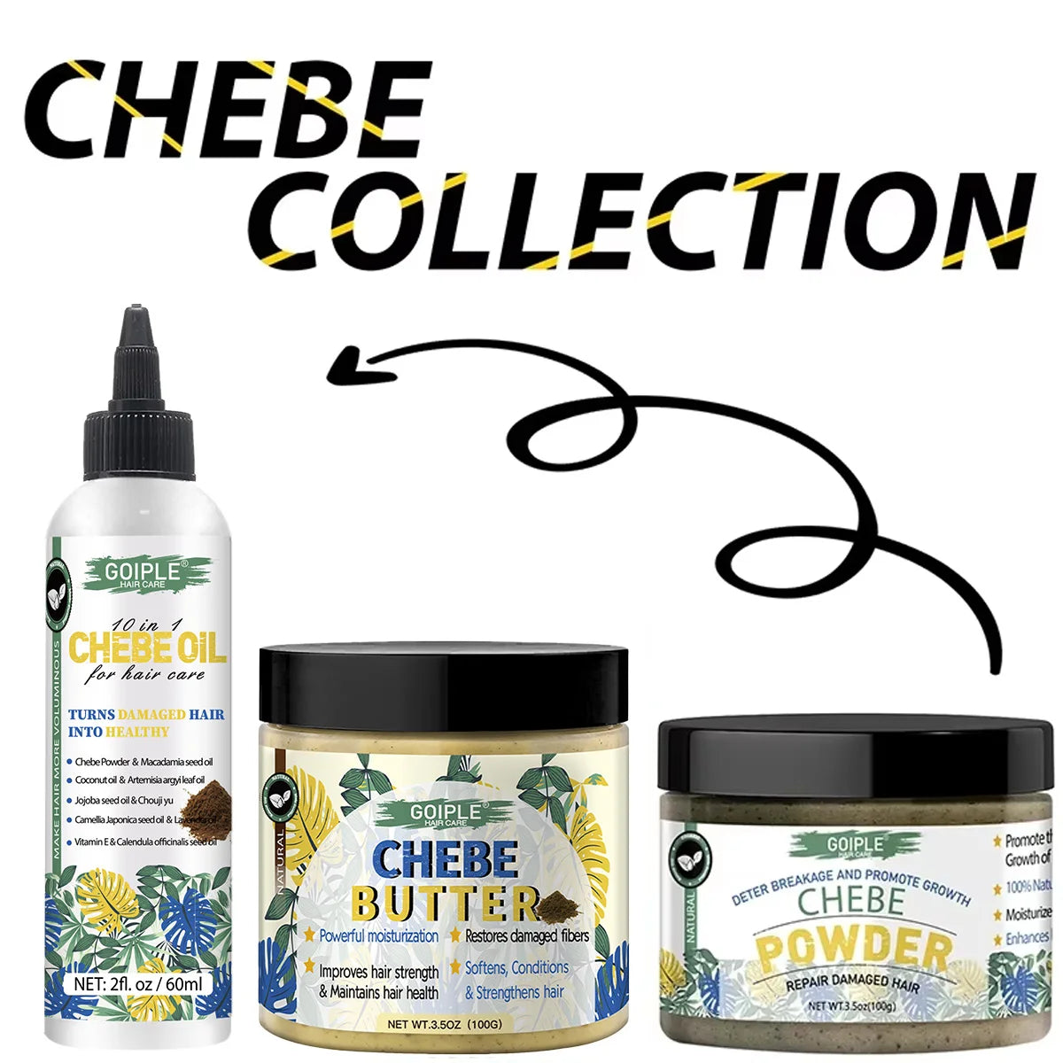 GOIPLE Chebe Hair Care Products Deep Nourish & Moisturize Conditioner Smoothing Anti-loss Breakage Hair Oil or Butter or Powder