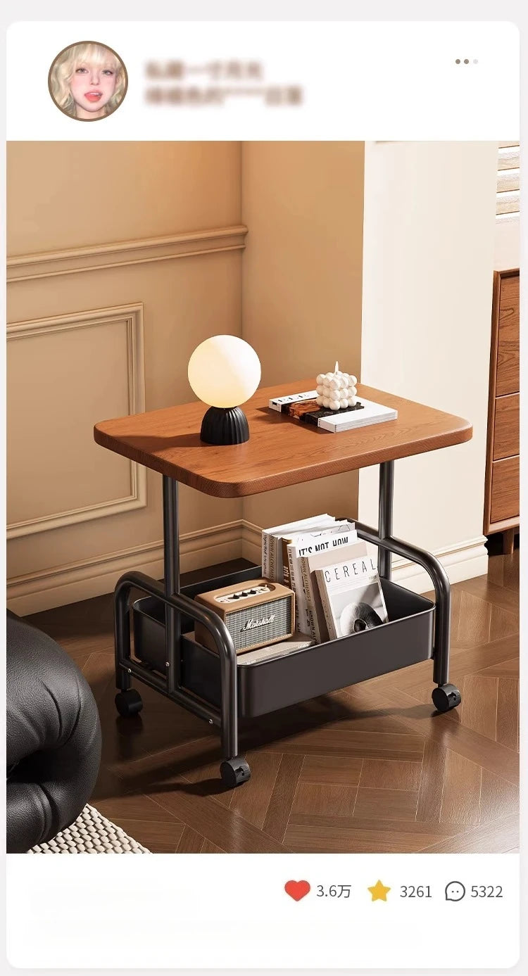 Rolling Laptop Desk & Sofa Side Table with Storage Basket