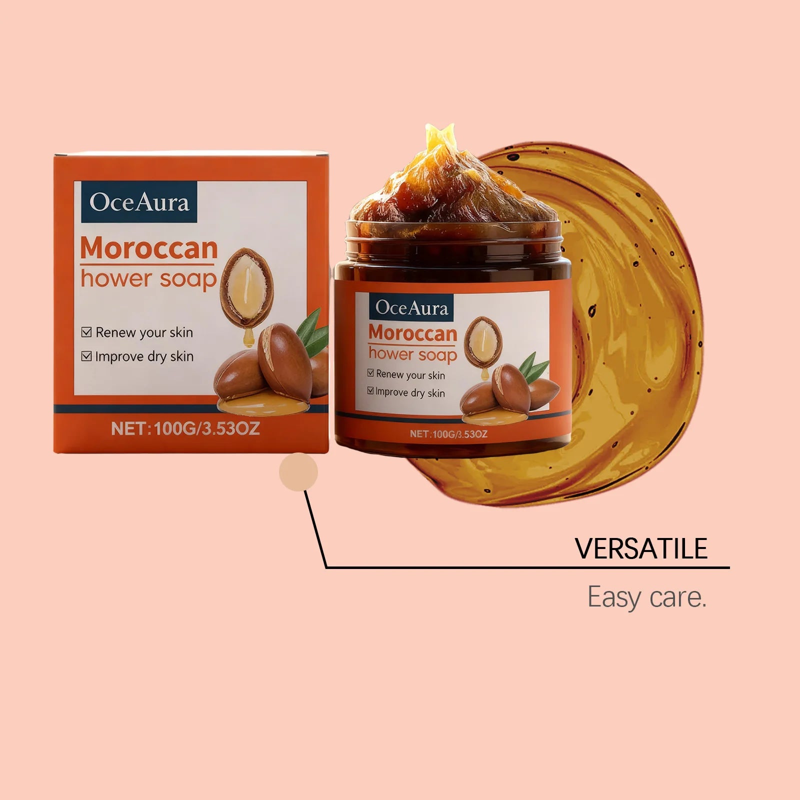 OceAura Moroccan Bath Soap Cream – Deep Clean, Exfoliate & Brighten Dull Skin, 100g