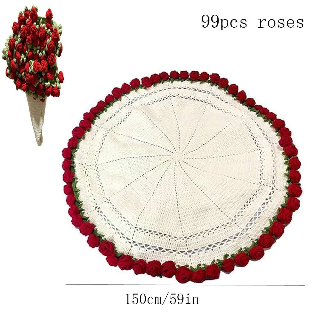 Rose Blanket Bouquet – Handmade Crochet Roses with Gift Bag, Valentine's Day & Birthday Gift for Girlfriend