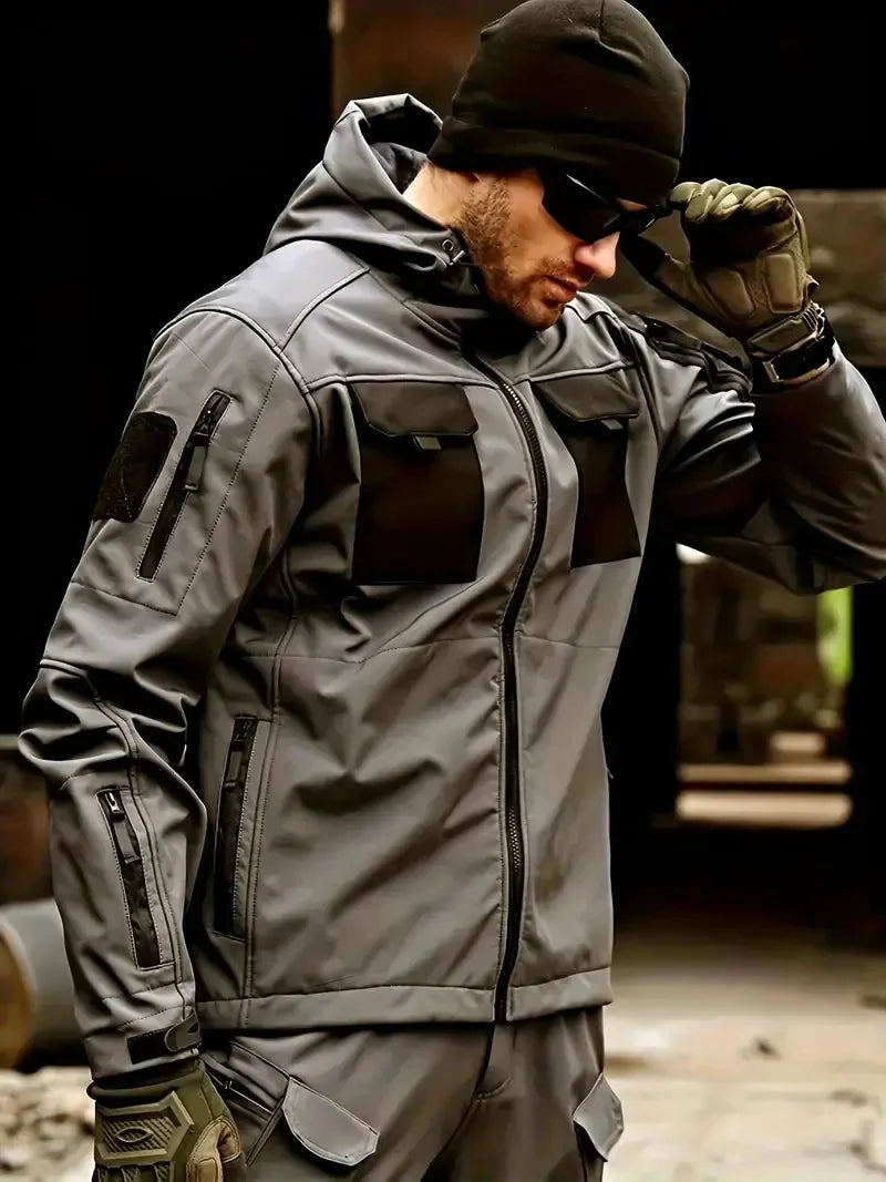 Men's Military Tactical Soft Shell Jacket – Waterproof Windproof Hooded Outdoor Coat