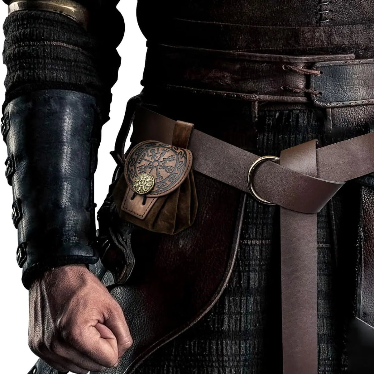 Steampunk Leather Fanny Pack – Medieval Punk Belt Bag & Drawstring Waist Pouch for Cosplay
