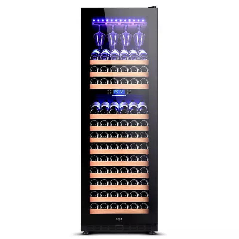165-Bottle Dual-Zone Large Wine Cooler — 508L Freestanding Compressor Wine Fridge with Beech Wood Shelves & Touch Control for Home, Hotel & Commercial Use