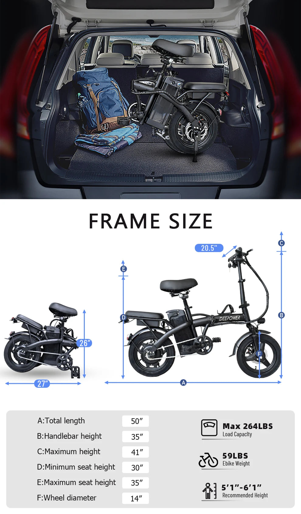 K100 400W Foldable Electric Bike — 48V 14-Inch