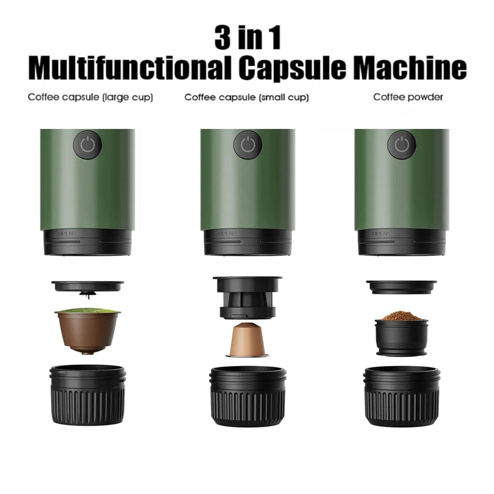 Espresso on the Go — 2-in-1 Portable Capsule & Powder Coffee Maker | USB-Powered, Nespresso & Dolce Gusto Compatible