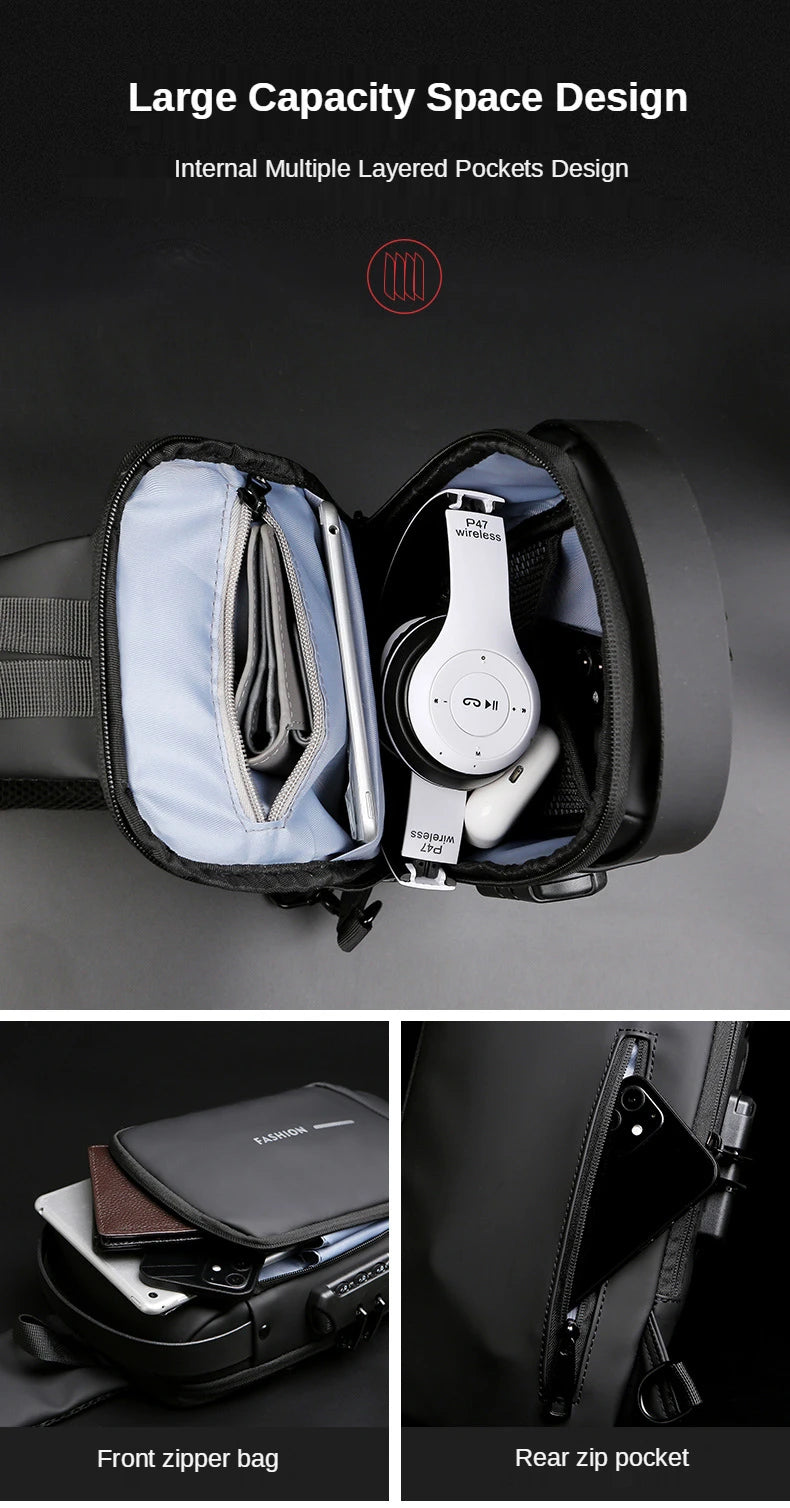 Men's Anti-Theft PU Leather Crossbody Bag – Multifunctional Shoulder & Chest Bag