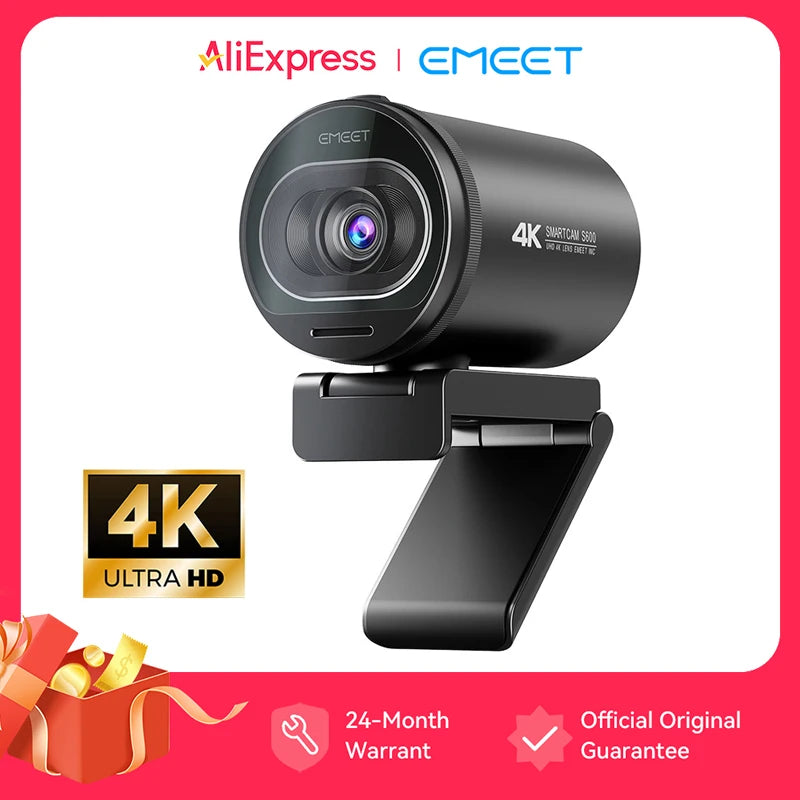 EMEET S600 4K Webcam – Sony UHD Sensor, 1080P 60FPS, 300ms Autofocus, Dual Mic, Privacy Cover