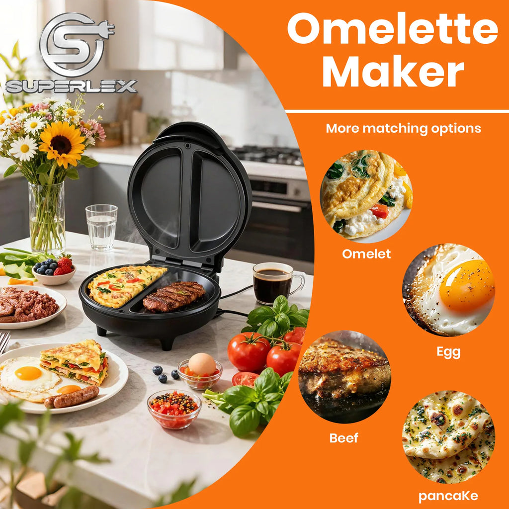 SUPERLEX 750W Electric Omelette & Bread Maker – Non-Stick, Multi-Function with Smart Light Indicator