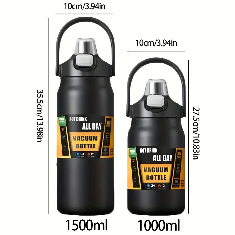 Large Capacity Vacuum Thermos Bottle with Handle & Straw – 304 SS, 6–12Hr Insulated, 800ml–1500ml, 16 Colors