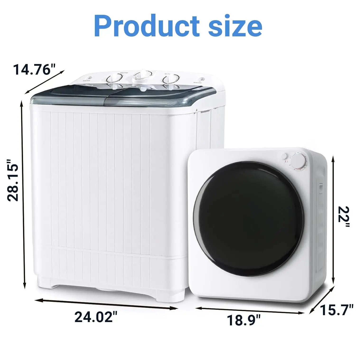 Portable Washer & Dryer Combo Set — 22 lbs Fully Automatic Washing Machine, 1.8 Cu Ft Dryer with 5 Drying Modes