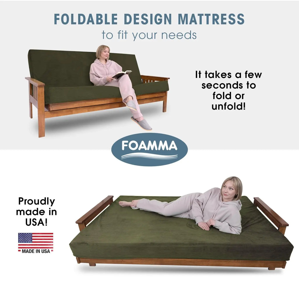 Firm or Soft — Your Choice — Double-Sided Memory Foam Futon Mattress | Foldout Couch Bed, Washable Cover, Twin to Queen