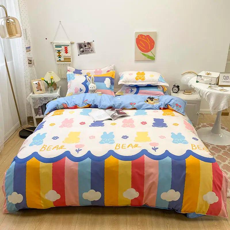 Microfiber Reactive Print Bedding Set – Duvet Cover, Flat Sheet & Pillowcases, 16 Patterns & 5 Sizes