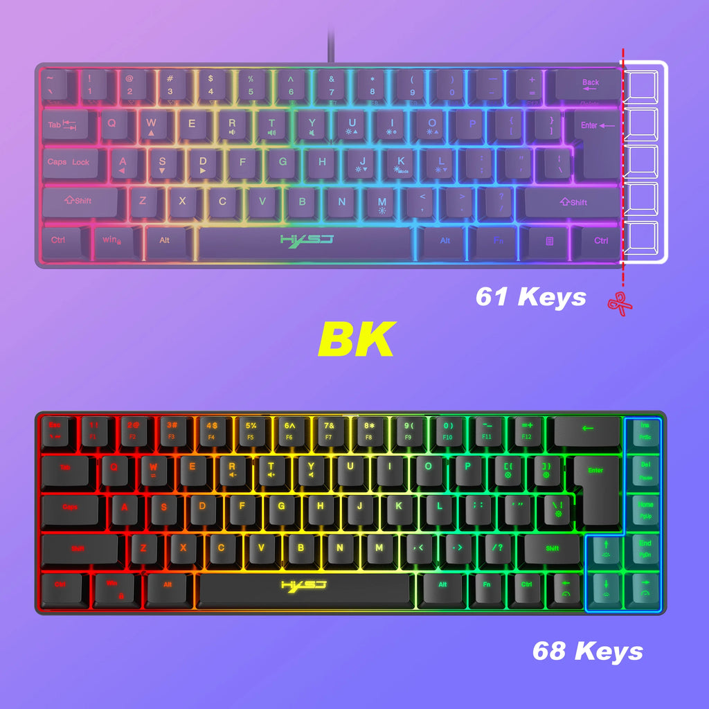 68-Key RGB Gaming Keyboard — USB Wired, 20 Backlight Modes, Multi-Language Layout for PC & Laptop