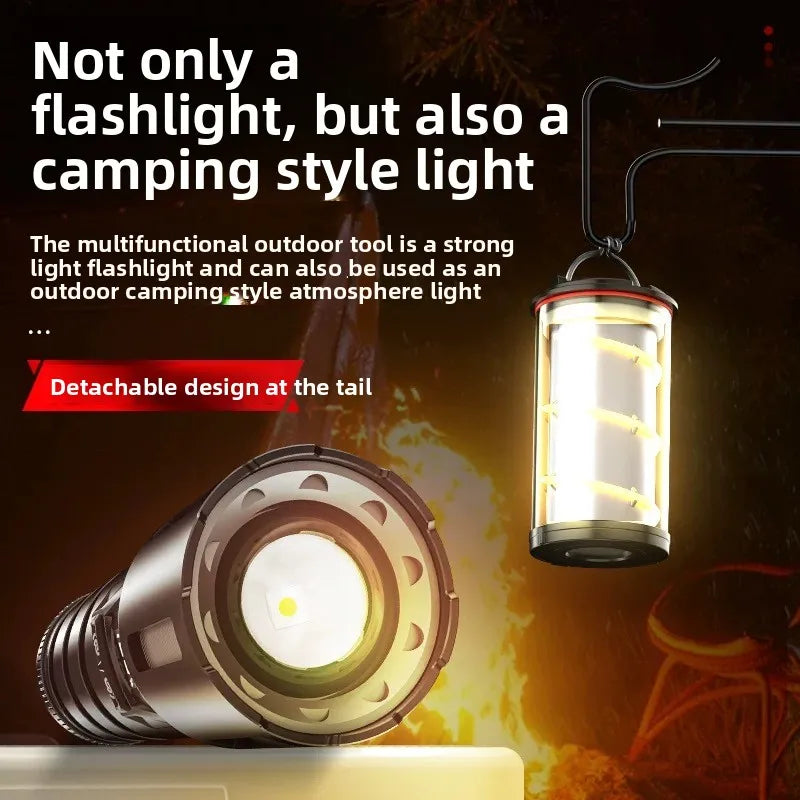 XHP360 Military-Grade 2-in-1 Super High Power Flashlight – 36-Core Zoomable Waterproof Rechargeable Torch with Safety Hammer