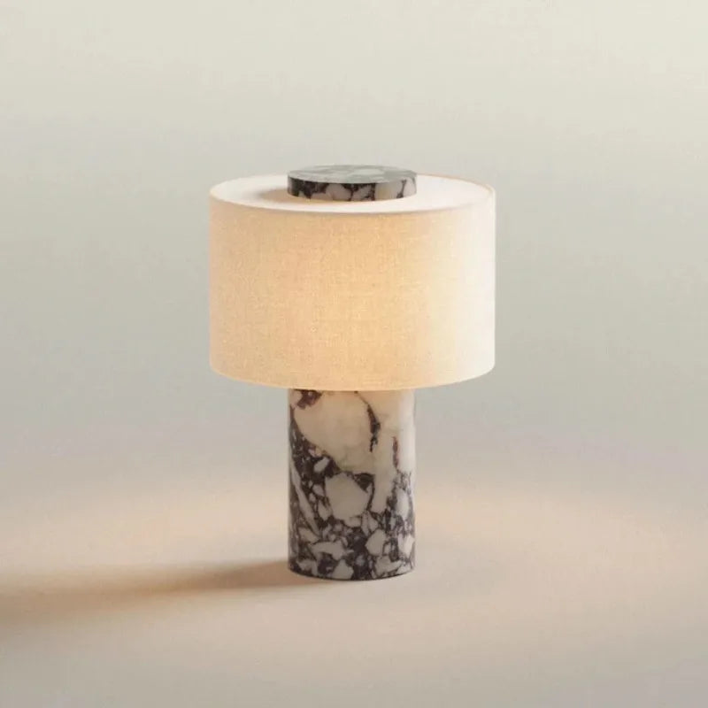 Stone Base Lamp – White Fabric Shade