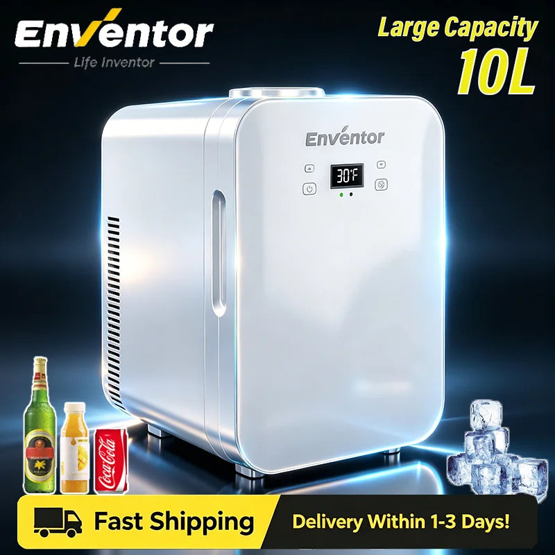 Enventor 10L Mini Car Refrigerator — Portable Skincare Fridge AC 120V/DC 12V Thermoelectric Cooler & Warmer for Camping