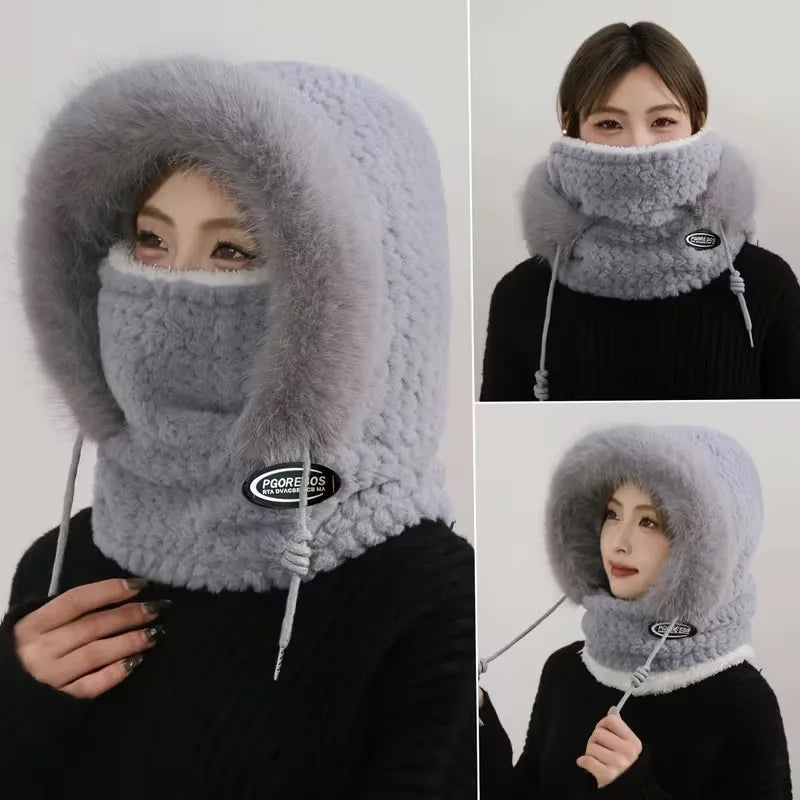 Women's Plush Winter Hood with Face and Neck Cover