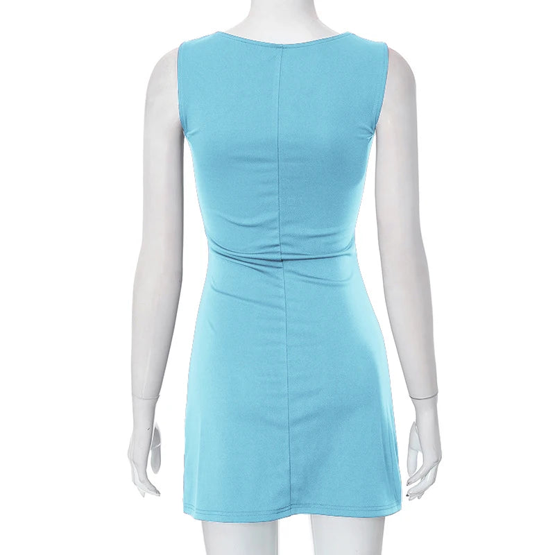 Sleeveless Knit Slim A-Line Mini Dress — Y2K Streetwear Summer Dress