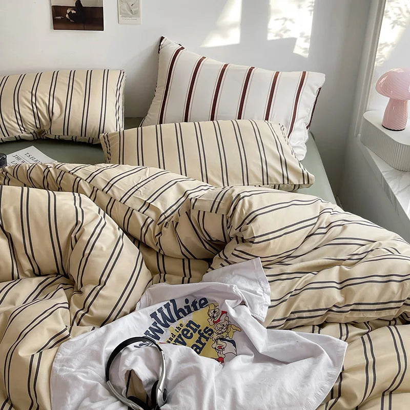 Stripe Bedding Comforter Set – Duvet Cover, Bed Sheet & Pillowcase, Single to King
