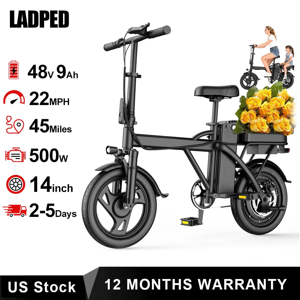 14-Inch Folding Electric Bike – 500W Motor & 48V Battery