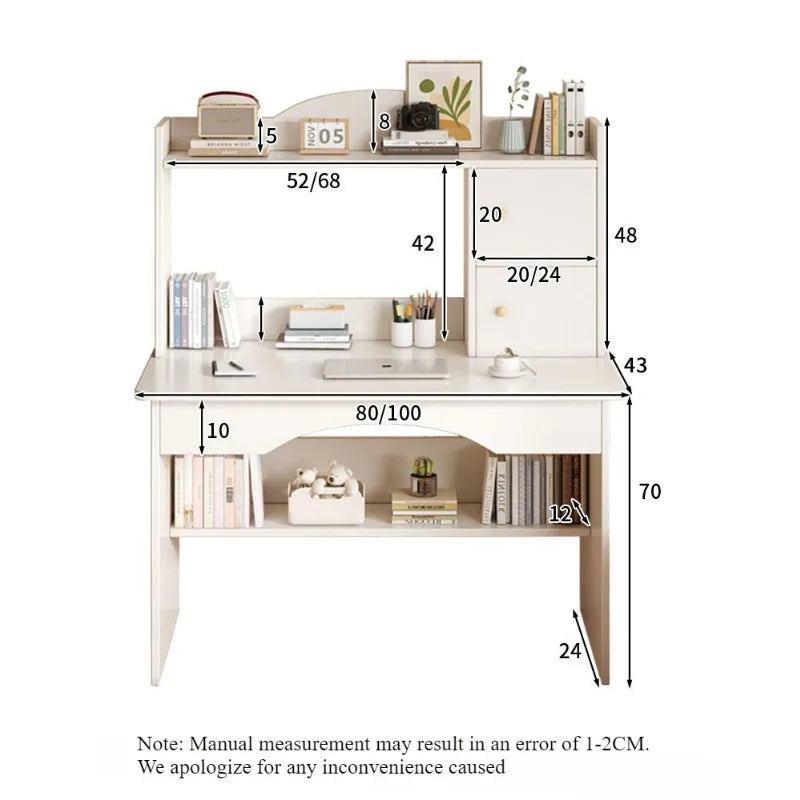 Home Desk with Integrated Bookcase — Student Study Table, Bedroom Dresser & Computer Desk with Storage