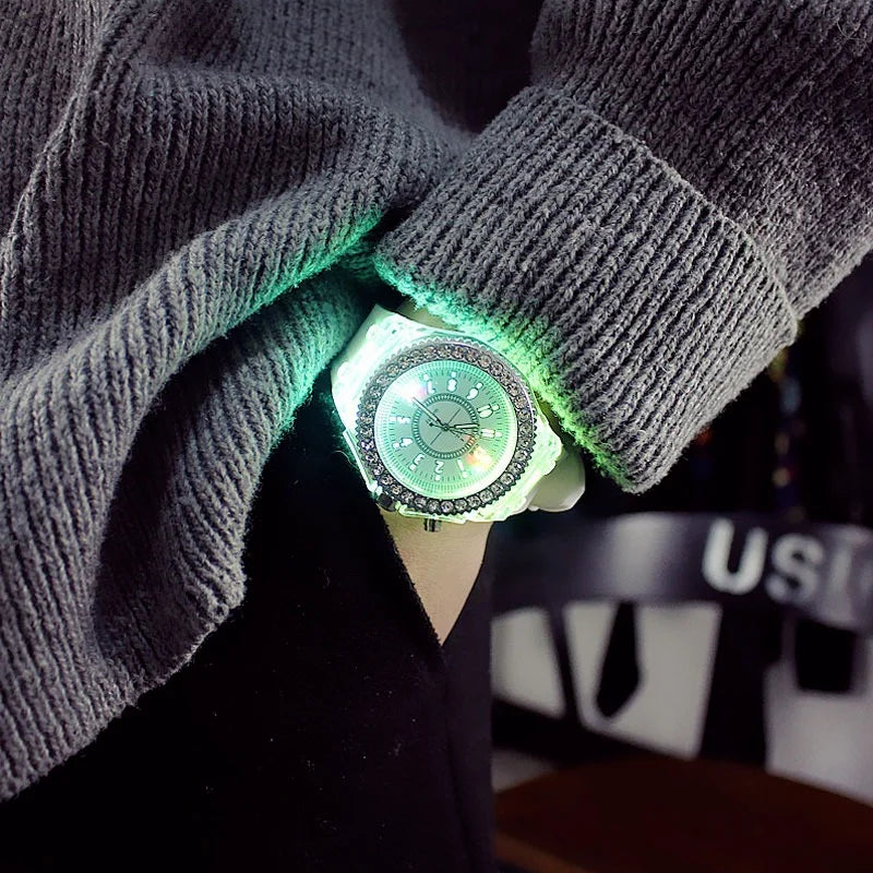 LED Luminous Flash Rhinestone Watch | Kids Men Women Silicone Fashion Wristwatch