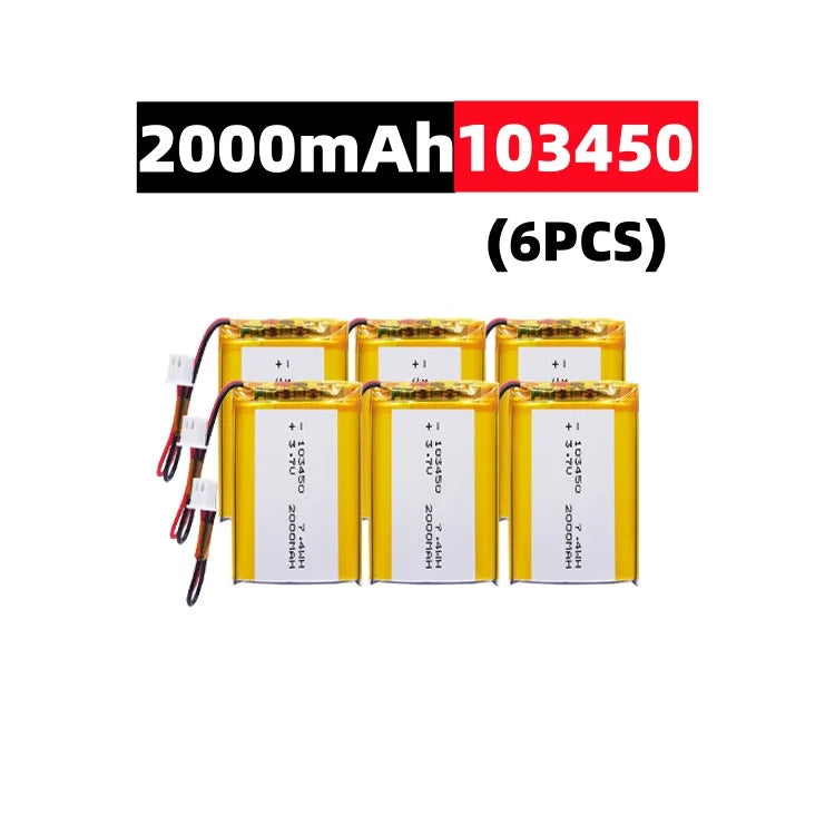 103450 3.7V 2000mAh Polymer Lithium Rechargeable Battery – JST PH 2.0mm 2-Pin for Camera GPS MP5 Bluetooth Headset