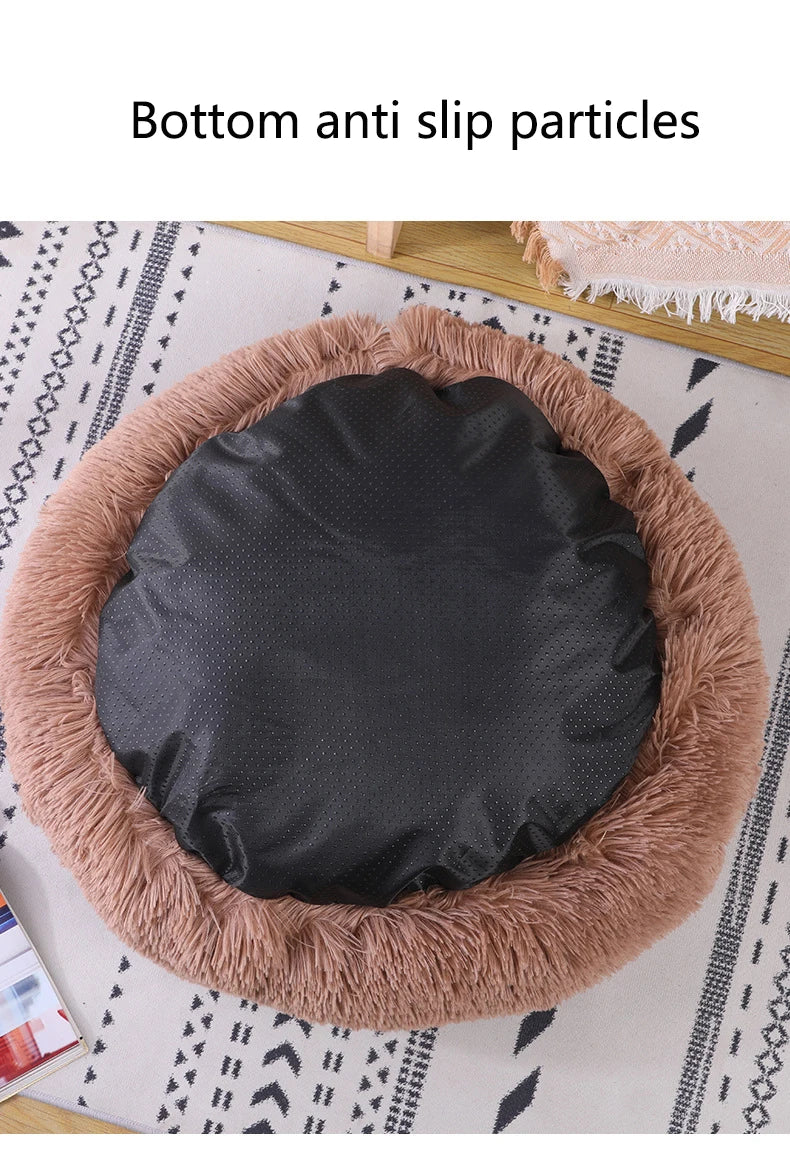 Round Plush Dog & Cat Bed – Warm Washable Pet Sofa Basket, Small to Large Dogs & Cats