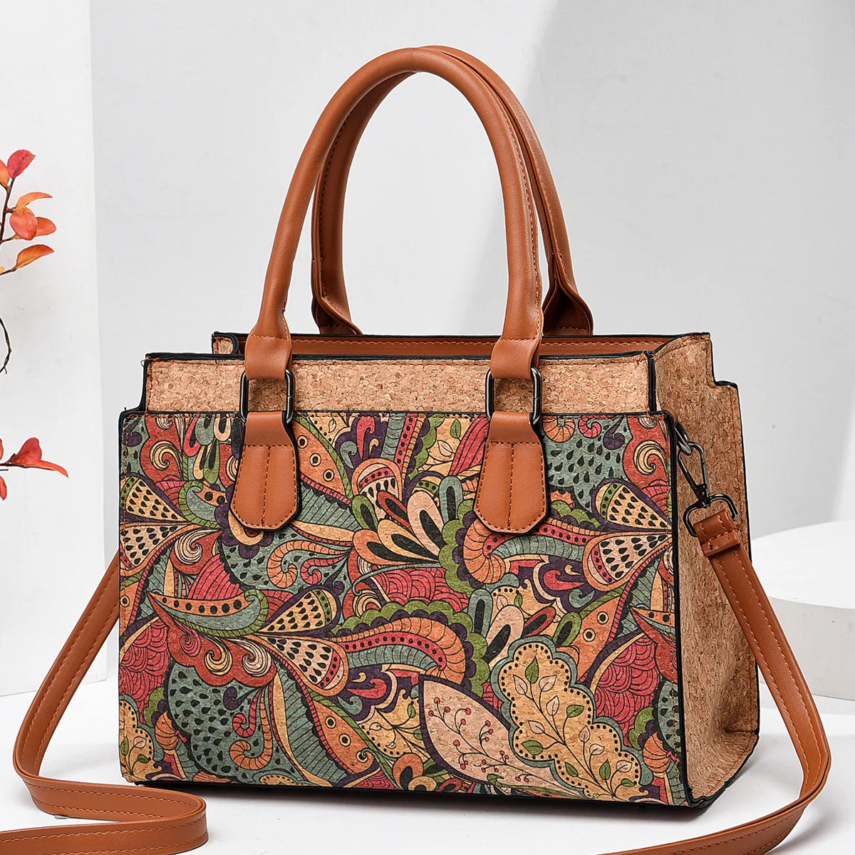 Luxury Floral Print PU Tote Bag – Large Capacity Shoulder Crossbody Messenger Bag for Women