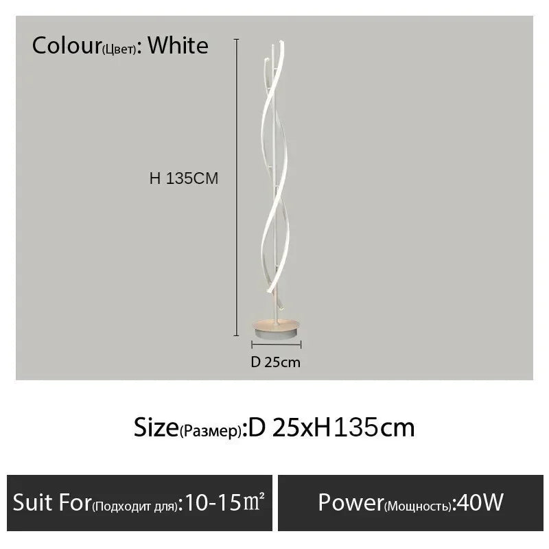 Spiral LED Floor Lamp – 135cm Sculptural Light