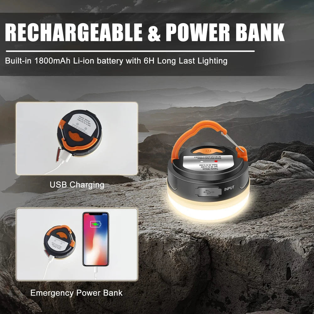 10W USB Rechargeable Camping Lantern – 1200mAh Portable Hanging Tent Light for Hiking & Outdoor Use
