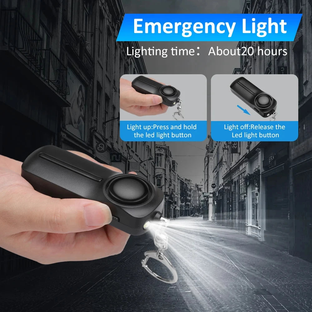 130dB Personal Safety Alarm Keychain with LED Light – Rechargeable Self Defense