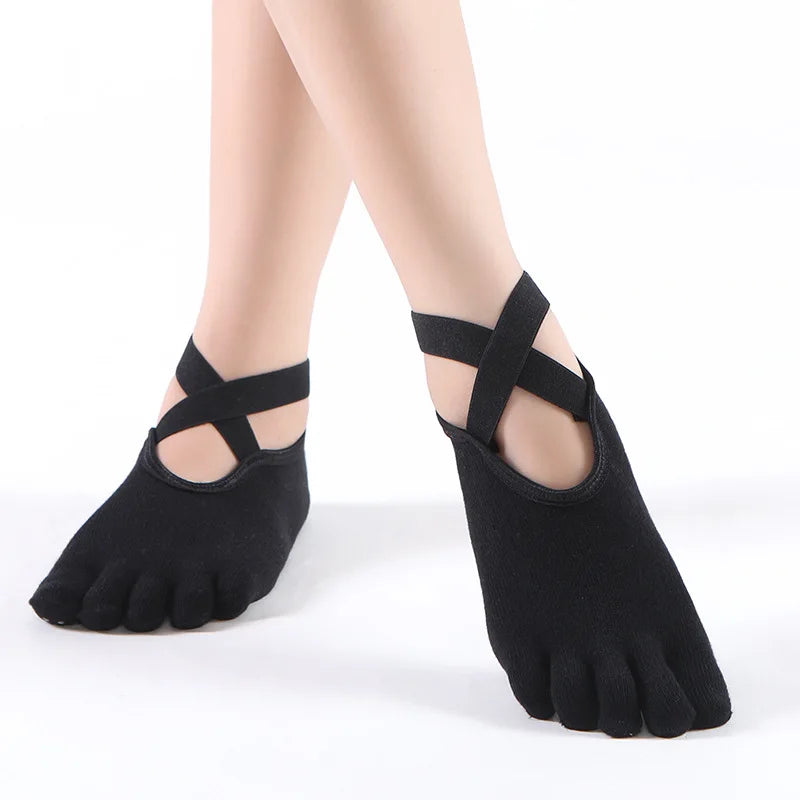 Women's Cotton Five-Toe Yoga Socks – Silicone Grip
